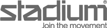 Stadium logo in grayscale with the slogan 'Join the movement' in modern typography.